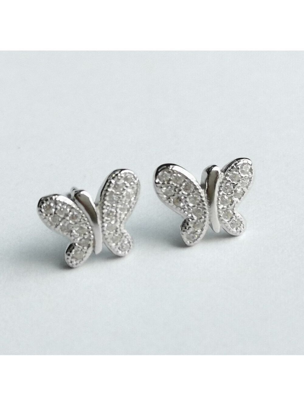 Sterling Silver CZ Butterfly Stud Earrings